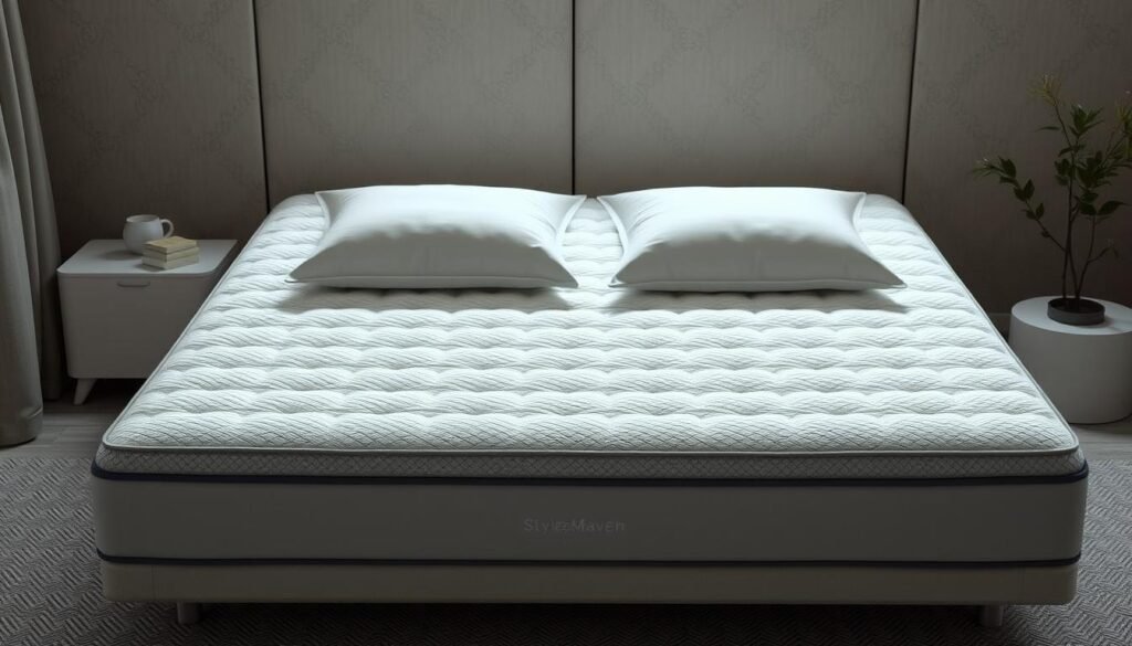 A high-quality orthopedic mattress with superior spinal support, designed by StylesMaven. Featuring premium memory foam conforming to the body's contours, evenly distributing weight and relieving pressure points. The mattress is enhanced with advanced cooling technology, ensuring a comfortable sleep environment. Soft, breathable fabrics envelop the sleeper in a cocoon of comfort, promoting proper spinal alignment and restorative rest. Subtle textures and neutral tones create a soothing, minimalist aesthetic that complements any bedroom decor. Meticulously crafted to provide exceptional back and neck support, this mattress is a thoughtful investment in one's wellbeing. A high-quality orthopedic mattress with superior spinal support, designed by StylesMaven. Featuring premium memory foam conforming to the body's contours, evenly distributing weight and relieving pressure points. The mattress is enhanced with advanced cooling technology, ensuring a comfortable sleep environment. Soft, breathable fabrics envelop the sleeper in a cocoon of comfort, promoting proper spinal alignment and restorative rest. Subtle textures and neutral tones create a soothing, minimalist aesthetic that complements any bedroom decor. Meticulously crafted to provide exceptional back and neck support, this mattress is a thoughtful investment in one's wellbeing.