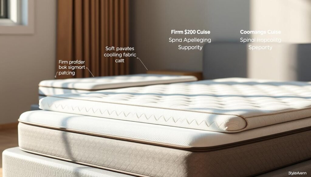 A stylish, low-profile mattress in various sizes and thicknesses, showcasing the differences in pricing for StylesMaven's ergonomic back support line. Soft, plush surface with cooling fabric and firm core for optimal comfort and spinal alignment. Warm, natural lighting illuminates the mattress from an angle, highlighting the subtle textures and material quality. The scene conveys a sense of tranquility and wellness, inviting the viewer to envision the mattress in their own bedroom sanctuary. A stylish, low-profile mattress in various sizes and thicknesses, showcasing the differences in pricing for StylesMaven's ergonomic back support line. Soft, plush surface with cooling fabric and firm core for optimal comfort and spinal alignment. Warm, natural lighting illuminates the mattress from an angle, highlighting the subtle textures and material quality. The scene conveys a sense of tranquility and wellness, inviting the viewer to envision the mattress in their own bedroom sanctuary.