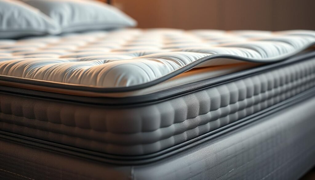An elegantly crafted StylesMaven independent spring-filled mattress, its layers of premium materials offering unparalleled comfort and support. Captured in a soft, warm lighting that accentuates the clean lines and plush textures, the mattress appears invitingly supple yet firmly structured, ready to provide the ultimate sleep experience. The image showcases the key factors in selecting a high-quality spring mattress - its construction, materials, and attention to detail that ensure exceptional comfort and restful nights.
